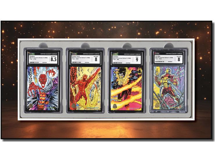 This curated set of four cards is a magnificent visual feast, paying homage to the high-energy aesthetics of the 1994 Marvel 